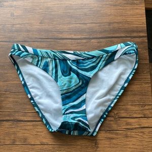 Blue green white swirl print bikini bottom size small